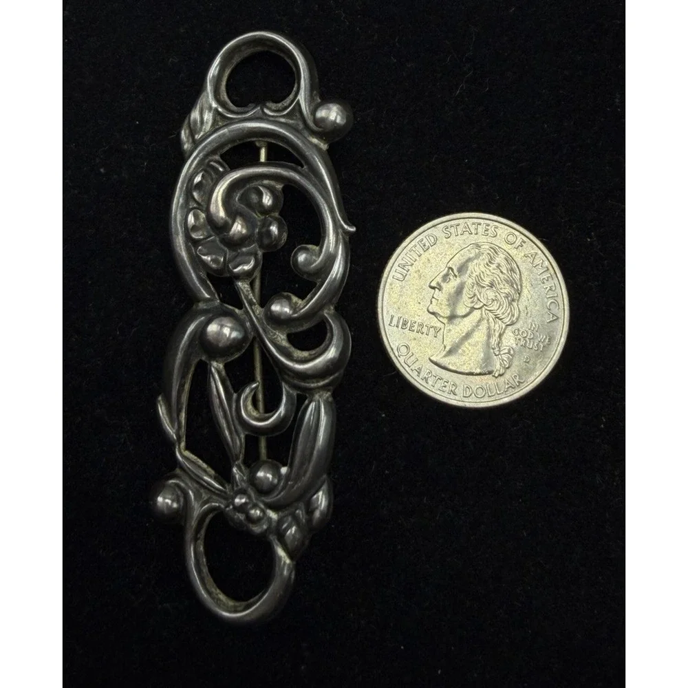 Vintage Sterling Silver Flower Brooch Pin Floral Signed Jewelry 925 Oblong